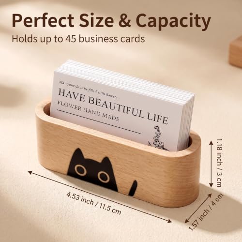 Wood Cat Business Card Holder for Desk,Wooden Name Card Holder - color: Beech Wood with Cat Pattern
