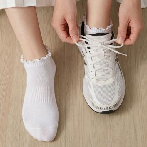 6 Pairs No Show Socks for Women Ruffle Socks Cute Ankle Socks - color: White（6 Pairs）