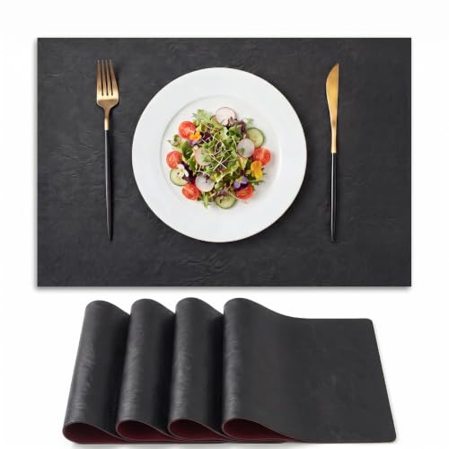 Artoid Mode Black Faux Leather Placemats Set of 4 - color: Black, size: 12" x 18", Rectangular Set of 4
