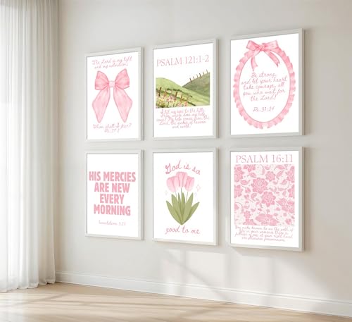 QLDENIX 6PCS 12X16in Pink Christian Canvas Wall Art Bible Verses Posters - color: Pink Bible-poster, size: 16"Lx12"W