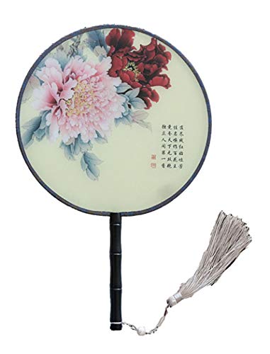 Seres Classic Round Fan,Wood Fan Rib&Semi-Transparent Silk Cloth,10+ Optional Patterns,Diameter 8.3in,团扇 (19.Red and Pink) - color: 19.Red and Pink