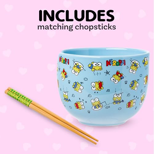 Silver Buffalo Sanrio Hello Kitty Fishing, Ramen Bowl with Chopsticks, 20oz - color: Keroppi Pattern, size: 20 Ounces (No Spoon)