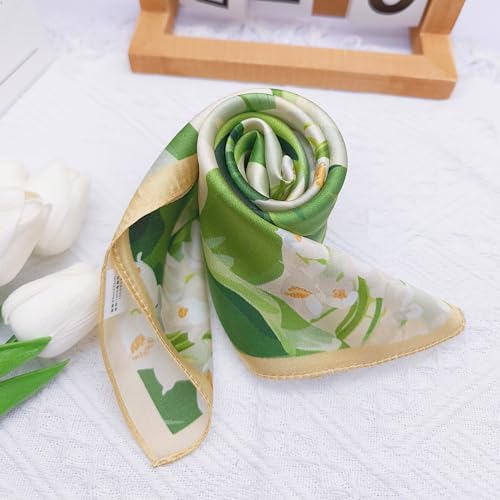 100% Mulberry Silk Neck Scarf for Women Square Neckerchief – 21 inch - color: Greenery
