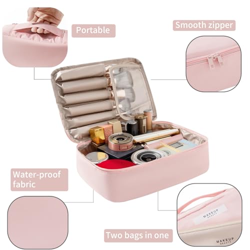 Queboom Travel Makeup Bag Cosmetic Bag Toiletry Bag for Women & Men, Pink - color: Pink-1pcs