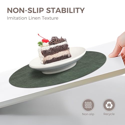 13" Round Placemats Set of 6, Reversible Faux Leather Wipeable Table Mats - color: Dark Green