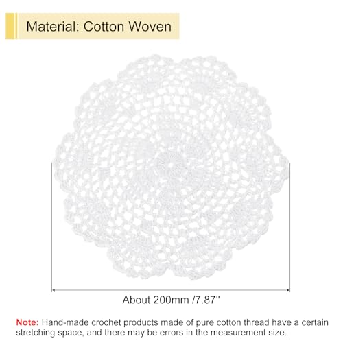 uxcell Lace Doilies, 4pcs 8" - Cotton Woven Round Crochet Coaster, Floral Design Fabric Handmade Placemat for Drink Wedding Party Decoration (White) - color: White