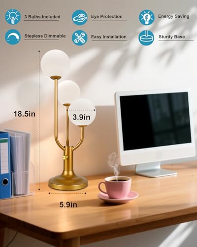 Lightdot Gold Globe Table Lamp for Bedroom Gift G9 Bulbs Included Dimmable - color: 04-Gold-Globe-3U