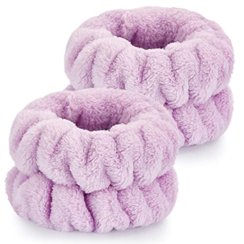 Dorbetar 2 Pcs Wrist Bands for Washing Face, Microfiber Wrist Towels for Washing Face, Spa Wristbands for Washing Face, Face Wash Wristbands, Arm Bands for Washing Face for Woman and Children - color: A-Purple, size: 2 Count (Pack of 1)
