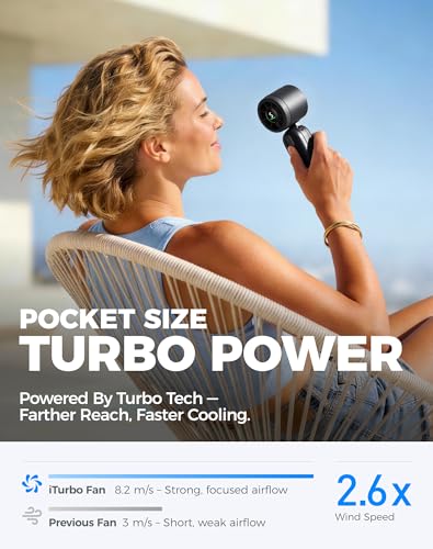 Diveblues Mini Portable Handheld Turbo Fan 27ft/s, 4000mAh Battery - color: Midnight Black
