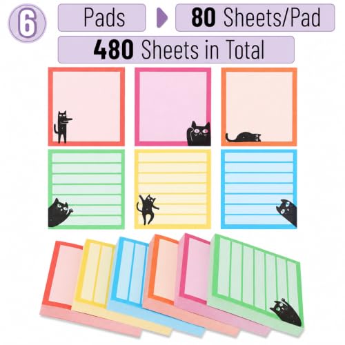 Mr. Pen- Black Cat Sticky Notes Set, 3" x 3", 6 Pads, 480 Sheets - color: Bright, size: 6 Pads