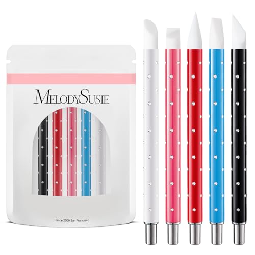 MelodySusie 5Pcs Nail Art Sculpture Pen Brushes - color: Red, White, Pink, Blue, Black, size: 5