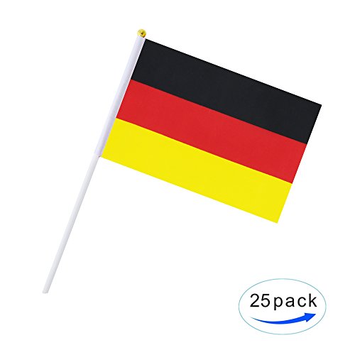 25 Pack Hand Held Small Mini Germany German Stick Flag Round Top National Country Flags,Party Decorations Supplies For Parades,World Cup,Festival Events,International Festival - color: Germany