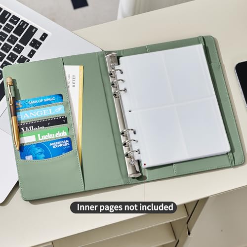Ovesmusl PU Leather Aesthetic A5 Binder 6 Ring Binder Journal Cover - color: Green, size: A5