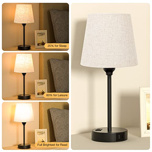 Bedside Table Lamps Set 2 for Bedroom - Dimmable Touch, USB C+A, AC Outlet - color: Beige