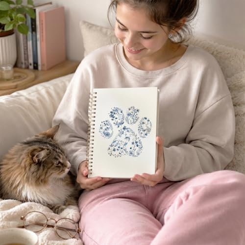 VONTP Blue Cute Dog Paw Floral Journal Spiral Notebooks, 5.5x8.3 Inches - color: 003-Blue