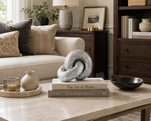 Knot Chain Link for Coffee Table Decor, 2 Link Resin Aesthetic Decor Decorative Chain Knot, Silver Accent Cool Stuff to Put on Shelf, Boho Minimalist Knot Decor for Neutral Home Decor - color: Silver