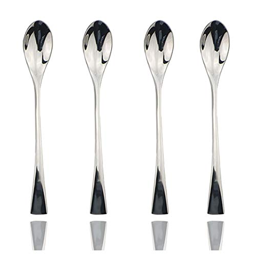 JASHII 18/10 Stainless Steel 4 Piece Mirror Polished Silver Long Handle Spoon Ice Cream Spoon Coffee Spoon Silverware Server Utensil Set 18CM - color: Long Handle Spoon