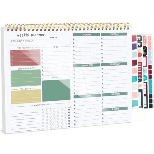 Thboxes Weekly Desk Planner, 8.5x11 In To Do List Notepad, 52 Sheets, Green - color: Green