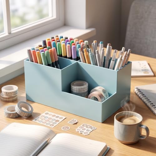 Jekelife Desk Organizer,3 Compartment Desktop Organizer, Multi-Functional Stationery Pen Holder for Office Supplies Blue - color: Blue, size: A