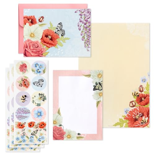 Hallmark Stationery Set with Cards, Notepad and Stickers (Pink Florals)