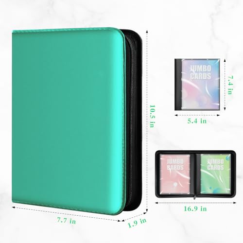 Jumbo Card Binder – Oversize Ringless PU Leather Collector Card Binder with 60 Card Holders, Premium Storage Album for Game Cards (5.4'' x 7.4''), Aqua Blue - color: Aqua Blue, size: 5.4x7.4