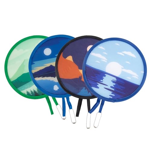 4 Styles Landscape Round Foldable Hand Fan Japanese Foldable Fan Style Handheld Foldable Compact Cooling Fans,Round Folding Fan for Outdoor Games,Xmas Decoration,Festival,Party Favors,Travel,Events - color: 4Pcs Landscape