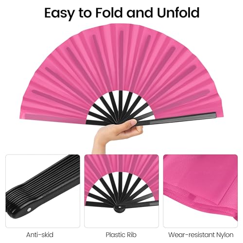 Aodaer 4 Pack Large Silk Folding Fans Handheld Fans Chinese Kung Fu Tai Chi Fans Decorative Fans for Men and Women, Pink, Black, White, Blue - color: Pink, Black, White, Blue