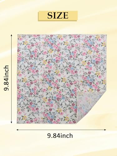Luckyvestir Floral Pocket Squares for Men Cotton Flower Handkerchief Formal Wedding Party Graduation - color: White Pink
