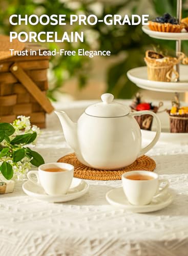 Sweese Teapots for Tea, 27 oz Porcelain Tea pot with Removable Stainless Steel Infuser, Tea Pots for Loose Tea - White - color: White, size: 27oz (with infuser)