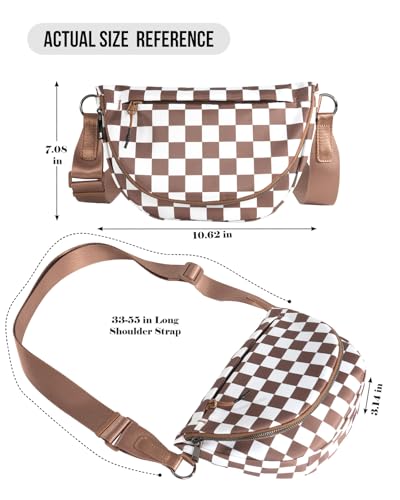 Crescent Bag for Women,Medium Nylon Crescent Bag Single Shoulder Bag - color: Crossbody bag- Brown Checkered