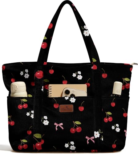 Miss Adola Large Aesthetic Corduroy Tote Bag for Women - color: Cherrybow, size: Medium