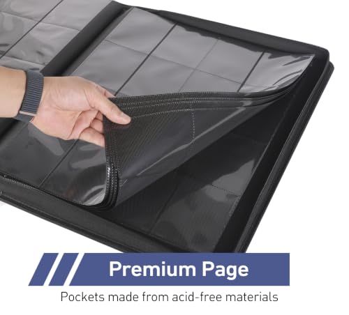 Top Loader Binder 16 Pocket, Holds 640+ Cards in 3" x 4" Toploaders, Ringless 20 Double-Sided Sleeves, Side-Loading, Spine Label with Maker Pen Toploader Binder for TCG, MTG, Sports Cards - color: Navy Blue, size: 16-Pocket, Holds 640 Cards
