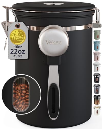 Veken Coffee Canister with Window, Airtight Stainless Steel Container, 22OZ - color: Black, size: 22 oz