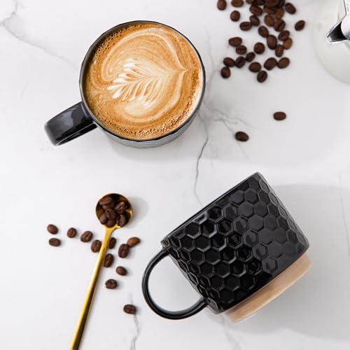 GBhome 12 OZ Stackable Coffee Mugs Set of 6, Ceramic Black Coffee Cups Set - color: Black, size: 12 Ounce(6PCS)