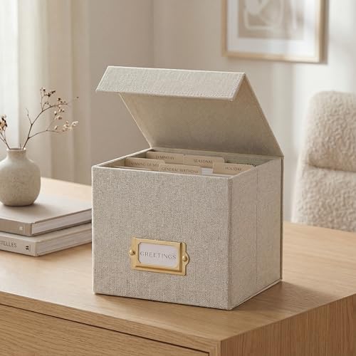 Beautiful Greeting Card Organizer Box With Dividers Holds Up to 300 Cards - color: Ivory