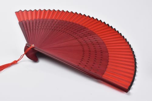 8.27" Top Green Bamboo Silk Folding Fan, Traditional Chinese/Japanese Handheld Fan for Daily Use, Decor & Gift (Rose red Silk Hand Fan+Case 1p) - color: Rose red Silk Hand Fan+Case 1p