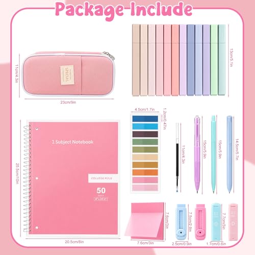 55Pcs Aesthetic School Supplies with Pen Case Preppy Stationery Set