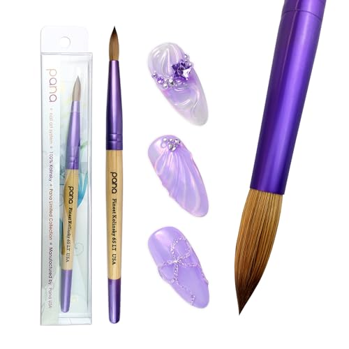 Pana Acrylic Nail Brush Pure Kolinsky Hair Beige Purple Wood Handle with Purple Ferrule Round Shaped Style (Size # 6) - color: Beige, size: Size 6
