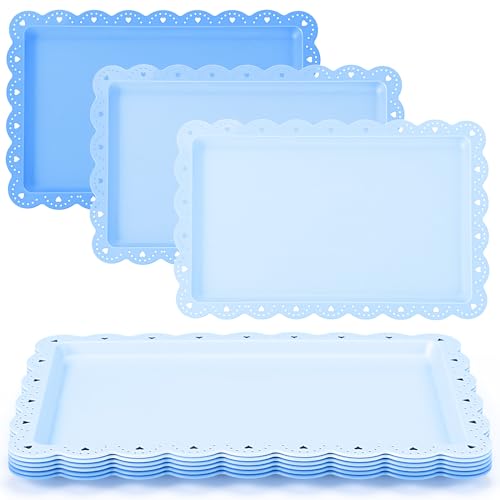 6 Pcs Blue Serving Trays Plastic Food Platters - color: Blue