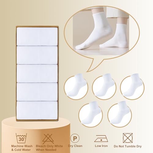 Women's Cotton Quarter Crew Socks - color: 01 White - 5 Pairs