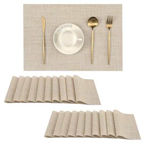 Leetaltree Woven Vinyl Beige Placemats Set of 20, Linen Look & Easy to Clean - color: Beige, size: Set of 20