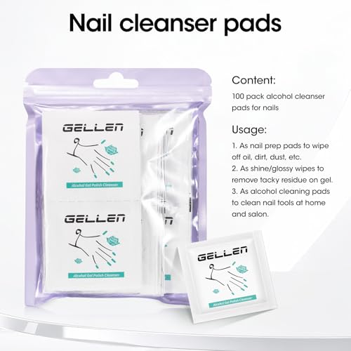 GELLEN Nail Cleanser Pads, 100 Pack Alcohol Prep Pads Individually Wrapped - size: 100PCS