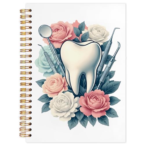 WUCHJ Dentist Gifts Notebook, Dental Hygienist Assistant Gifts Journal, Floral Tooth Spiral Notebook Journal for Note Taking, Dentist Office Supplies, 5.5x8.3 Inch - color: Dentist and dentist tools flowers