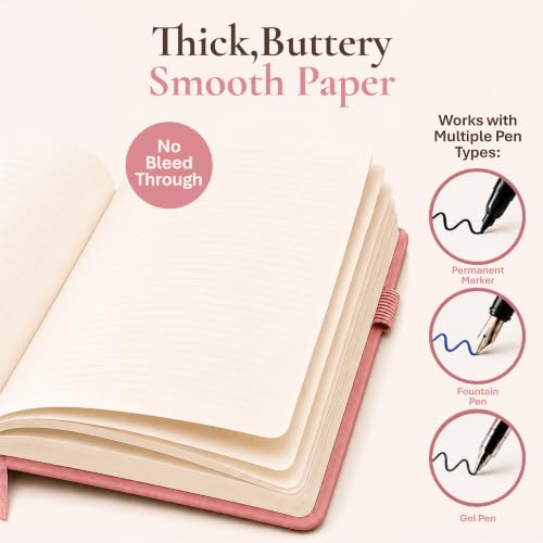 Lined Journal Notebook Hardcover Leather Bound 200 Pages A5 Pink Cute Diary - color: Pink, size: A5 200 Pages
