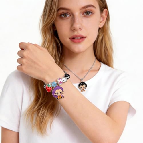 Korean Idol Jewelry Set for Women – Demon Hunters Charm Bracelet and Necklace Set (6PCS, 3 Bracelets + 3 Necklaces), Korean Pop Inspired Fashion Jewelry, Layered Bracelet Set for Daily Wear Party Accessories