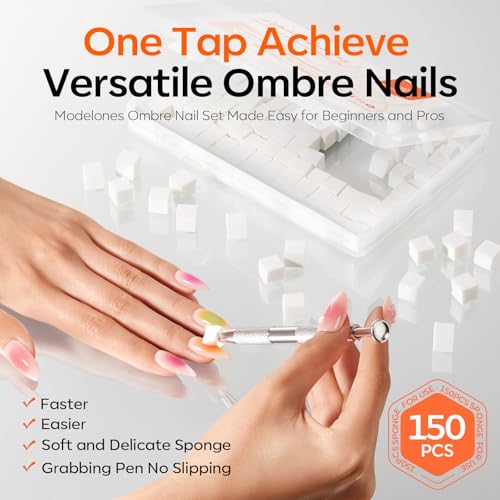 Modelones 150pcs Nail Sponges for Ombre with Grabbing Pen - color: White
