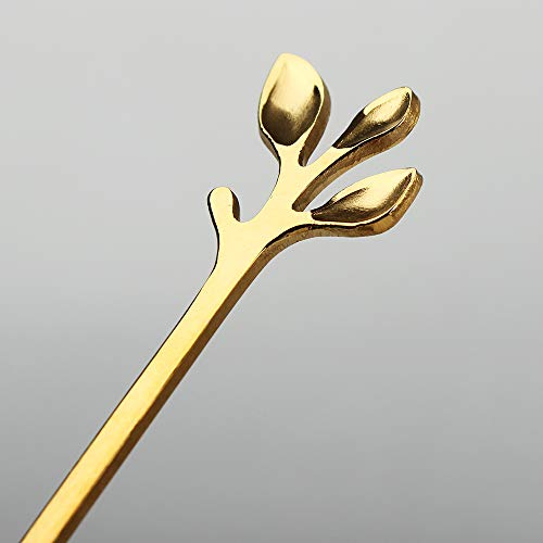 Gold Leaf Coffee Spoon Soup Spoons Sugar, Ice-Cream Tea Stirring 4.8 Inches Retro Dessert Demitasse Espresso Cutlery Kitchen Tableware-Set of 12 - color: Gold,Style 2