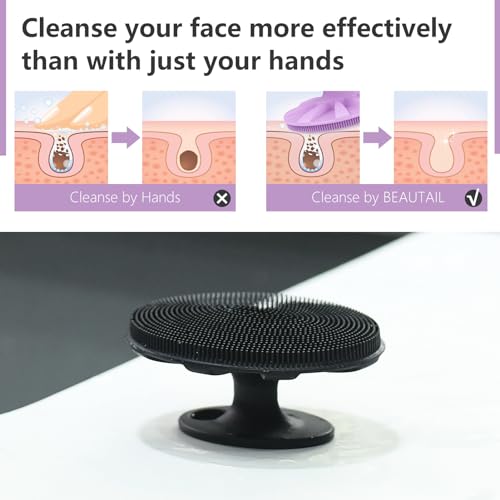 Silicone Face Scrubber 2 Pack, BEAUTAIL Manual Facial Cleansing Brush - color: Black+purple