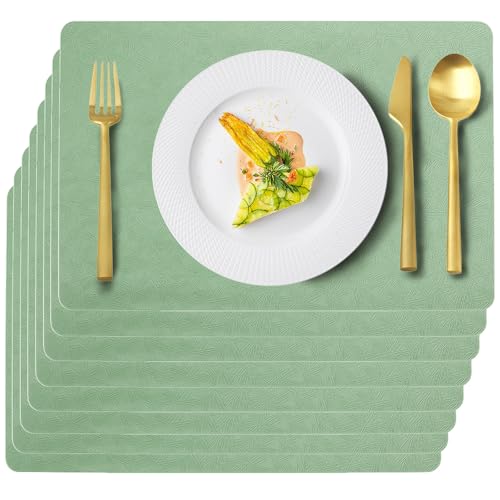 Green Plastic Placemats Set of 8, Faux Leather Waterproof Table Mats - color: Green