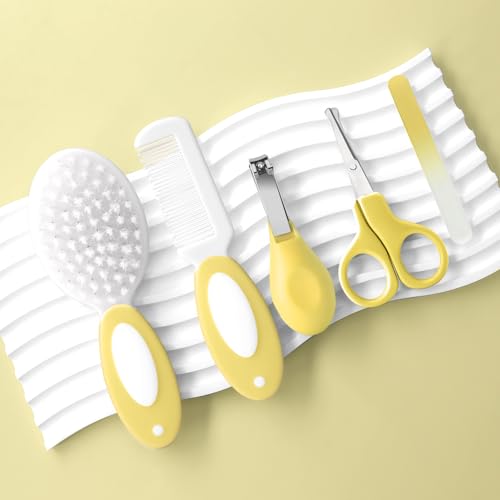 Baby Grooming Kit Newborn,Baby Health Care Kit,Baby Brush Soft Bristles 5 pcs Baby Nail Kit Nursery Care Kit Baby Hair Brush Hair Comb Nail Kit Safety Cutter Nail Clipper Set Yellow - color: 5pcs Yellow